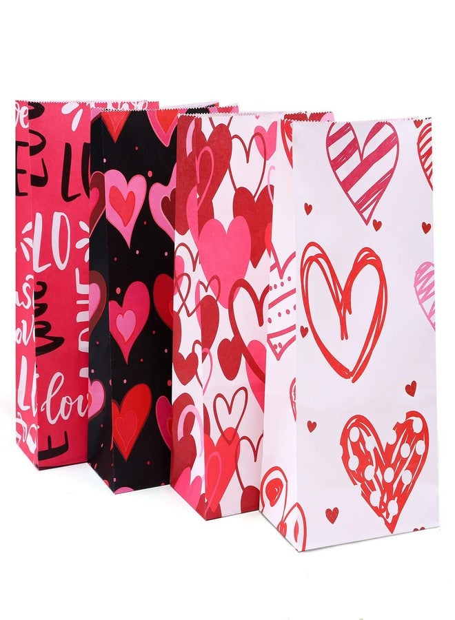Cooraby 48 Pieces Valentines Day Paper Bags Kraft Party Hearts Gift Bags Craft Paper Bags with 60 Pieces Label Stickers for Valentine's Day Party Supplies - Image 3